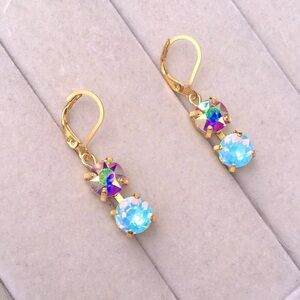Aquamarine Opal AB + Aurora Borealis Gold Crystal Drop Earrings